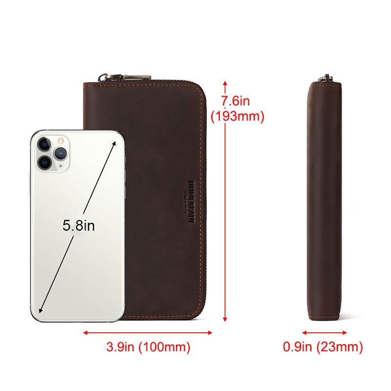Mens Retro Long Leather Wallet with Rfid Protection