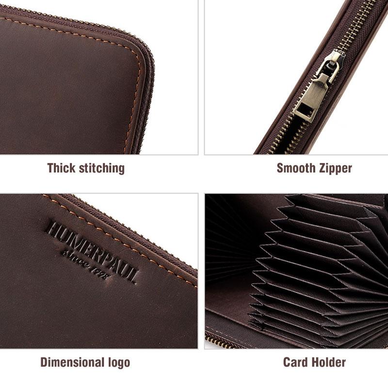 Mens Retro Long Leather Wallet with Rfid Protection