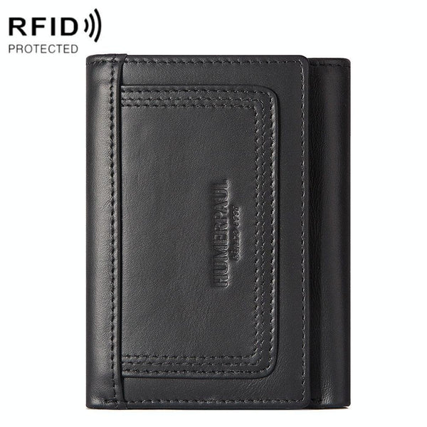 Rfid-blocking Mens Leather Wallet with Multi-card Slots and Zipper Coin Pocket - Black