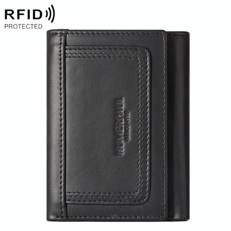 Rfid-blocking Mens Leather Wallet with Multi-card Slots and Zipper Coin Pocket - Black