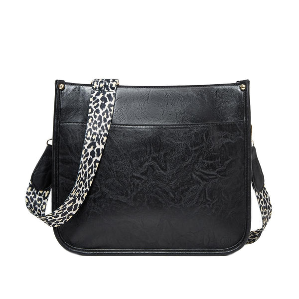 Leopard Print Waterproof Crossbody Handbag - Black