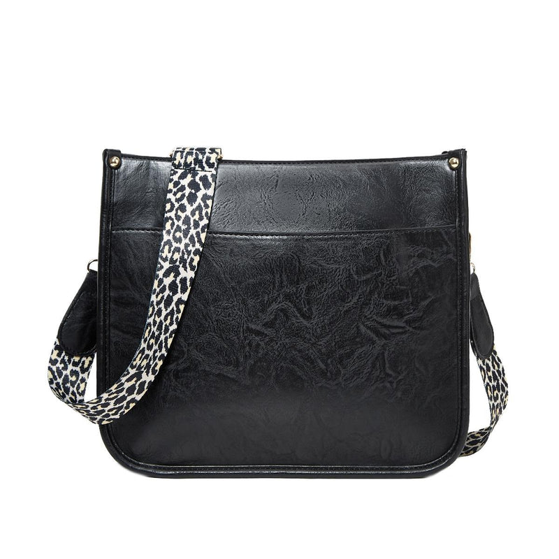 Leopard Print Waterproof Crossbody Handbag - Black