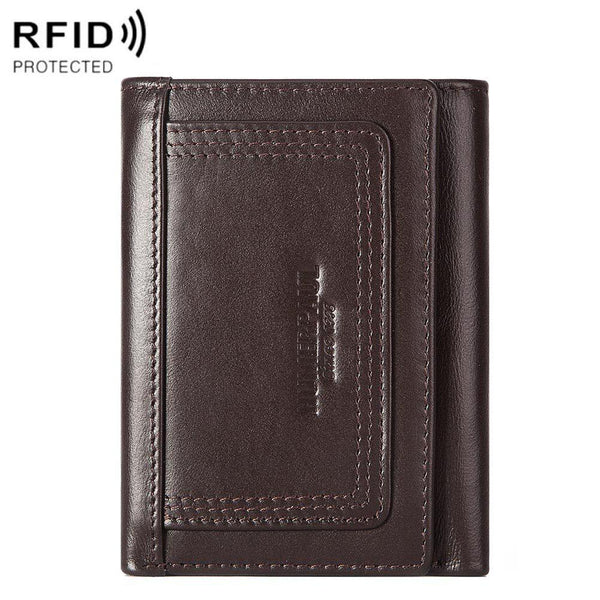 Rfid-blocking Mens Leather Wallet with Multi-card Slots and Zipper Coin Pocket - Dark Brown