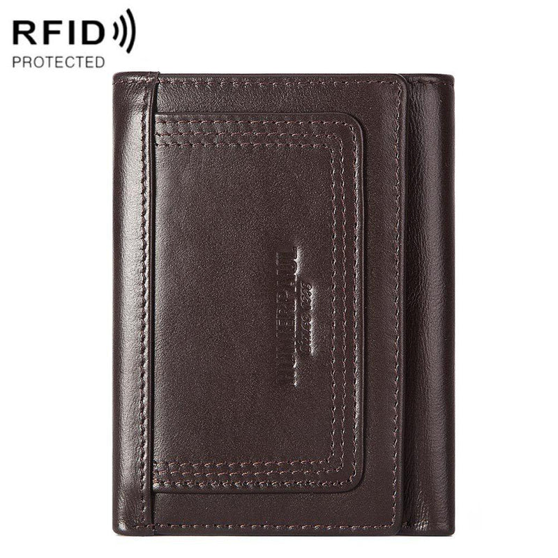 Rfid-blocking Mens Leather Wallet with Multi-card Slots and Zipper Coin Pocket - Dark Brown