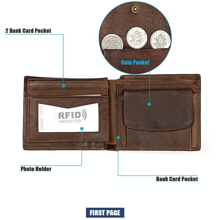 Leather Rfid Wallet with Card Slots for Men - Brown