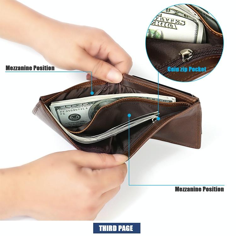 Leather Rfid Wallet with Card Slots for Men - Brown
