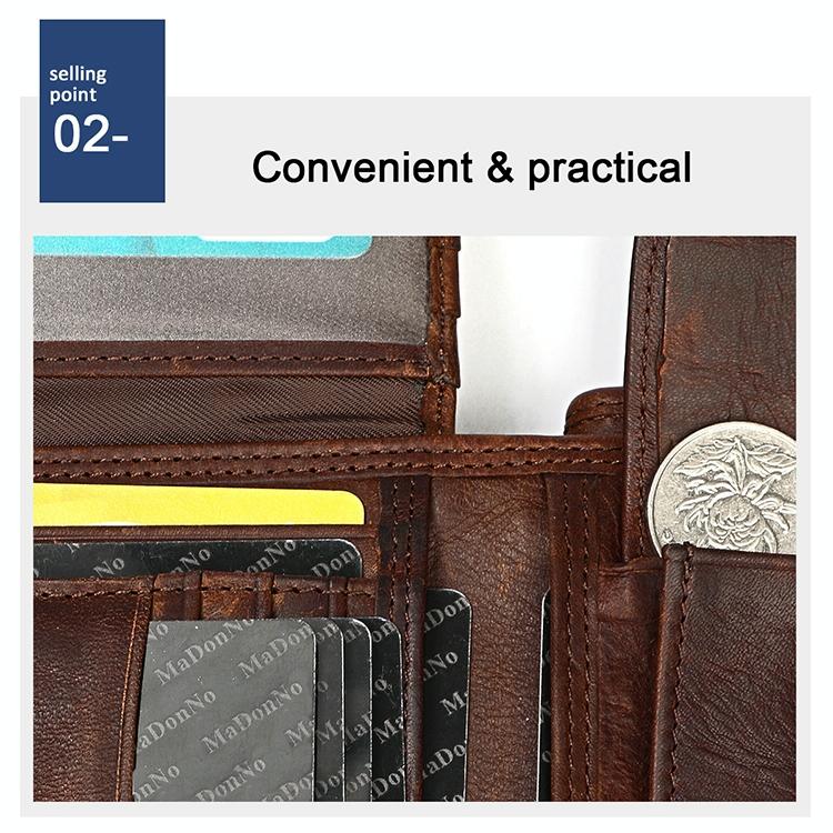 Leather Rfid Wallet with Card Slots for Men - Brown