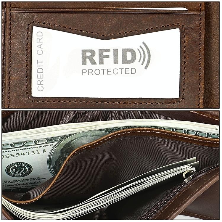 Leather Rfid Wallet with Card Slots for Men - Brown