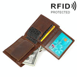 Leather Rfid Wallet with Card Slots for Men - Brown