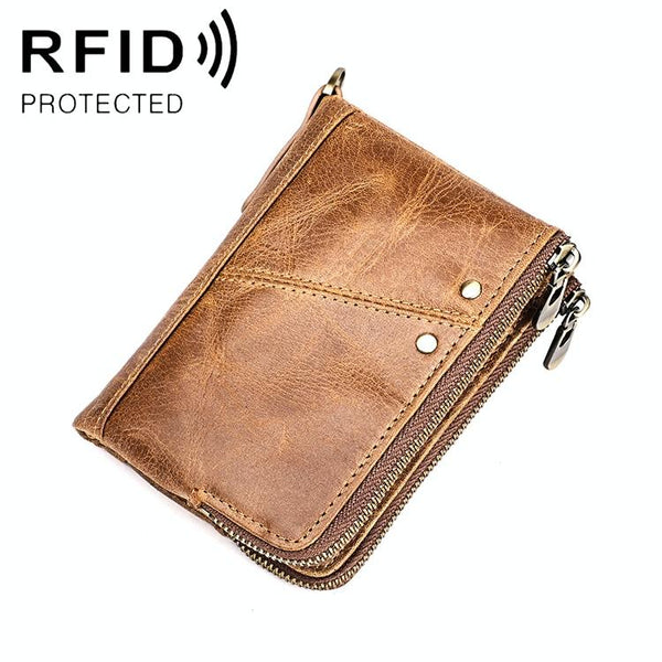 Mens Leather Rfid Wallet - Antimagnetic - Yellowish-Brown