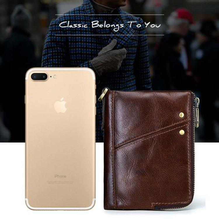 Mens Leather Rfid Wallet - Antimagnetic - Yellowish-Brown