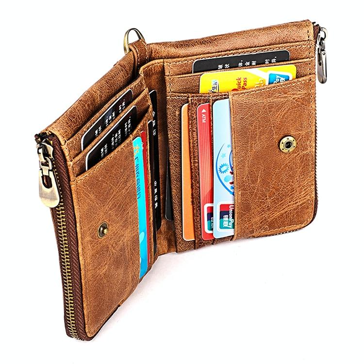 Mens Leather Rfid Wallet - Antimagnetic - Yellowish-Brown