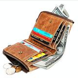 Mens Leather Rfid Wallet - Antimagnetic - Yellowish-Brown
