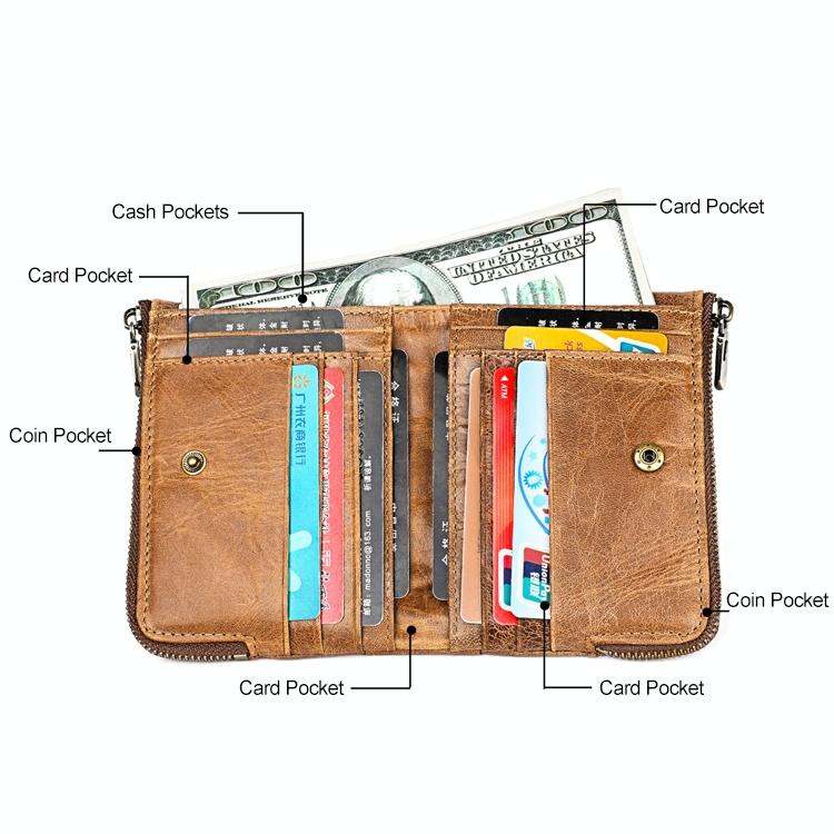 Mens Leather Rfid Wallet - Antimagnetic - Yellowish-Brown