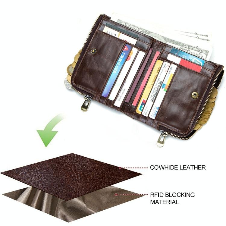 Mens Leather Rfid Wallet - Antimagnetic - Yellowish-Brown