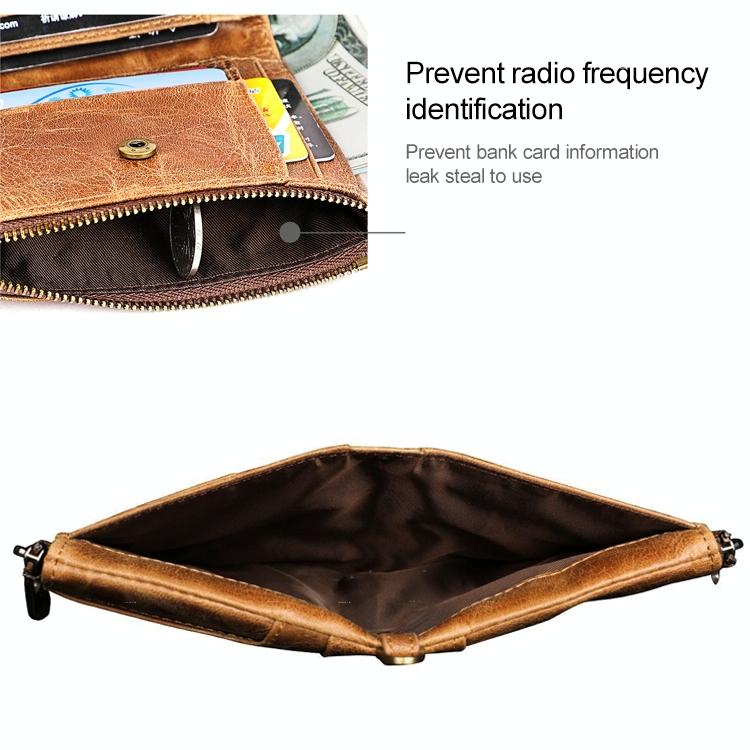 Mens Leather Rfid Wallet - Antimagnetic - Yellowish-Brown