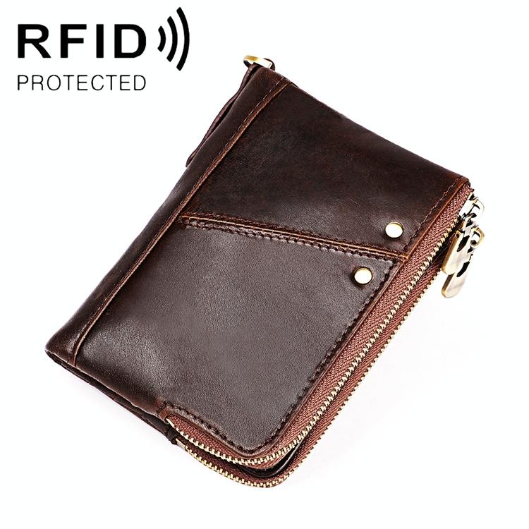 Mens Leather Rfid Wallet - Antimagnetic - Yellowish-Brown