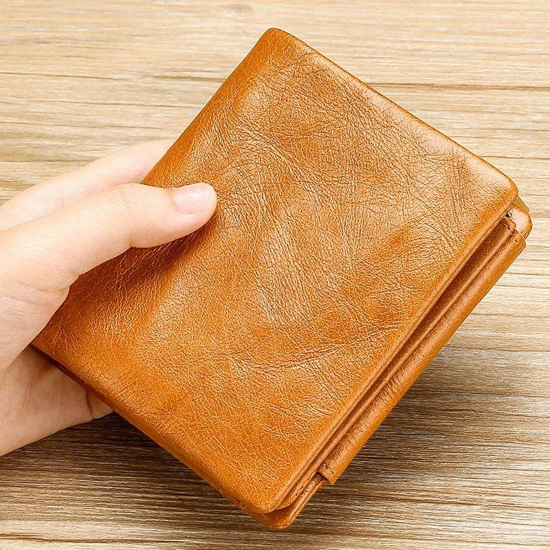 Men Rfid Leather Tri-fold Wallet - Genuine Leather - Brown