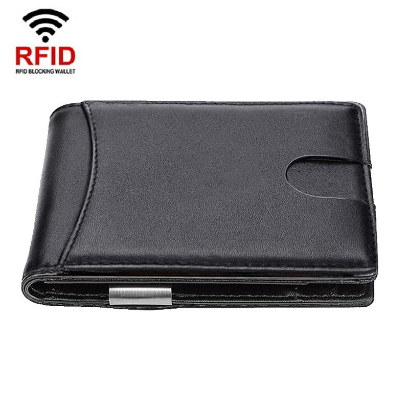 Men Vintage Leather Rfid Wallet - Carbon Fiber Black Inside