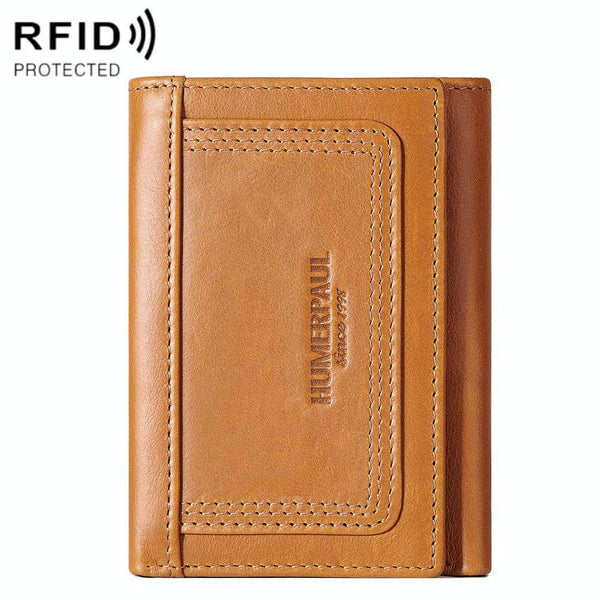 Rfid-blocking Mens Leather Wallet with Multi-card Slots and Zipper Coin Pocket - Brown