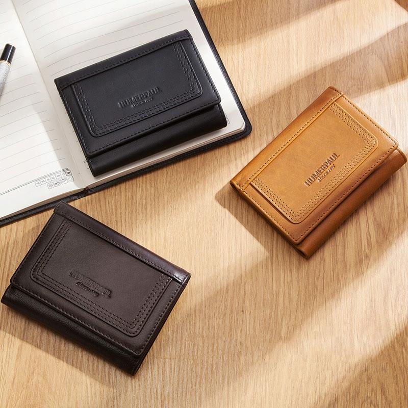 Rfid-blocking Mens Leather Wallet with Multi-card Slots and Zipper Coin Pocket - Brown