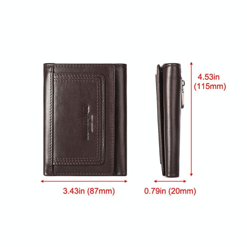 Rfid-blocking Mens Leather Wallet with Multi-card Slots and Zipper Coin Pocket - Brown