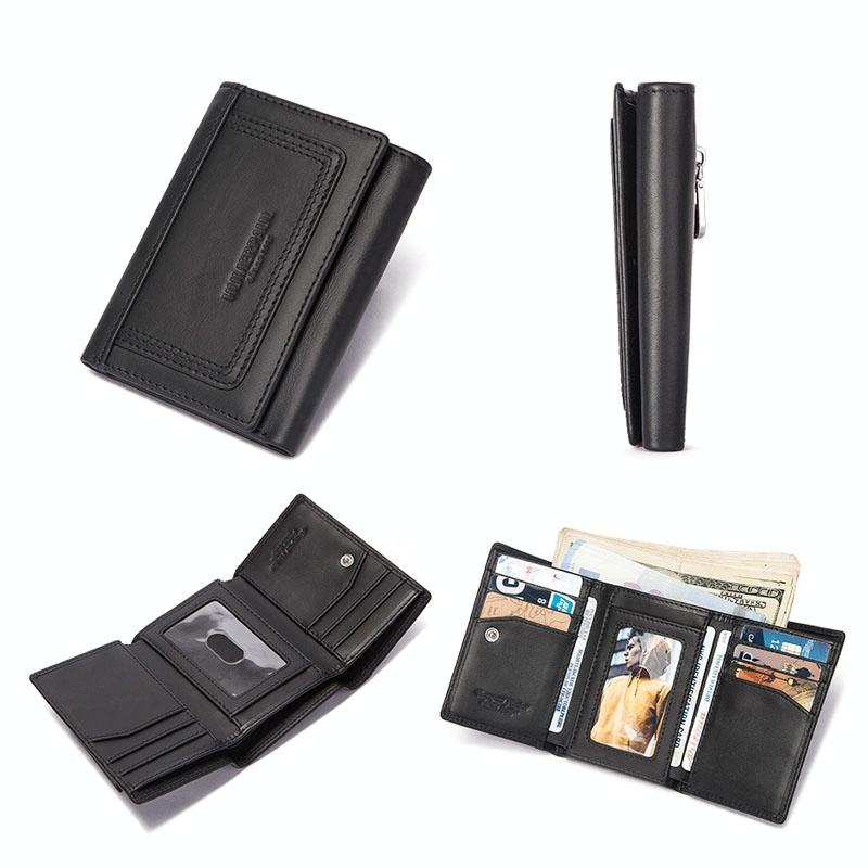 Rfid-blocking Mens Leather Wallet with Multi-card Slots and Zipper Coin Pocket - Brown