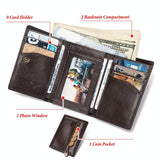 Rfid-blocking Mens Leather Wallet with Multi-card Slots and Zipper Coin Pocket - Brown