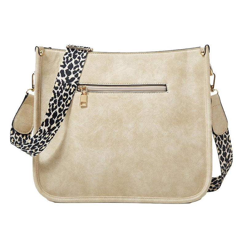 Leopard Print Waterproof Crossbody Handbag - Beige