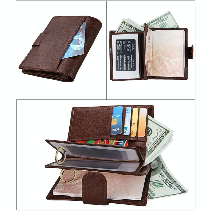 Men Rfid Leather Passport Wallet - Compact & Secure - Coffee