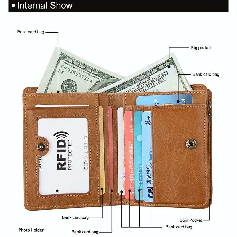 Antimagnetic Rfid Leather Wallet for Men - Coffee