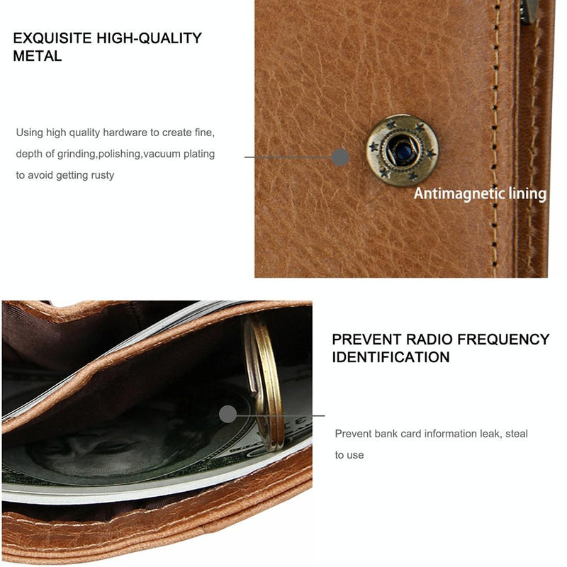 Antimagnetic Rfid Leather Wallet for Men - Coffee