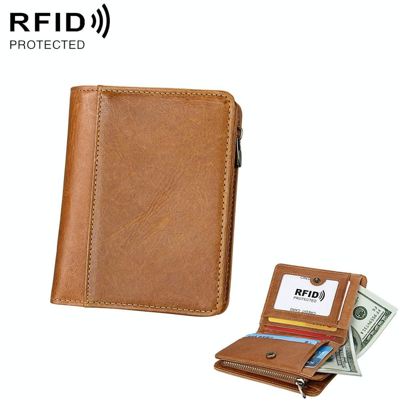 Antimagnetic Rfid Leather Wallet for Men - Coffee