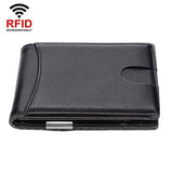 Men Vintage Leather Rfid Wallet - Flat Pattern Black Inside
