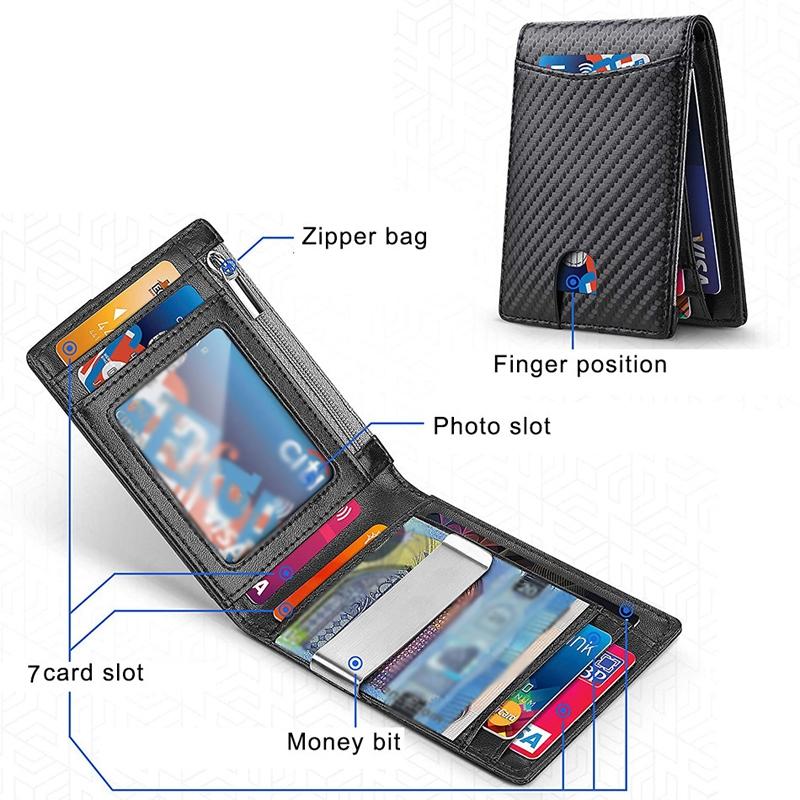 Men Vintage Leather Rfid Wallet - Flat Pattern Black Inside