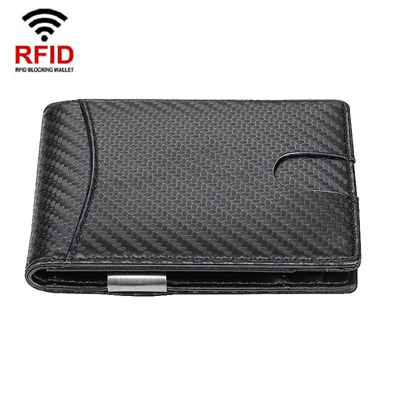 Men Vintage Leather Rfid Wallet - Flat Pattern Black Inside
