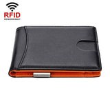 Men Vintage Leather Rfid Wallet - Flat Pattern Black Inside