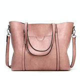 Stylish All-match Leather Handbag - Wax Finish - Pink