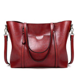 Stylish All-match Leather Handbag - Wax Finish - Pink