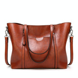 Stylish All-match Leather Handbag - Wax Finish - Pink