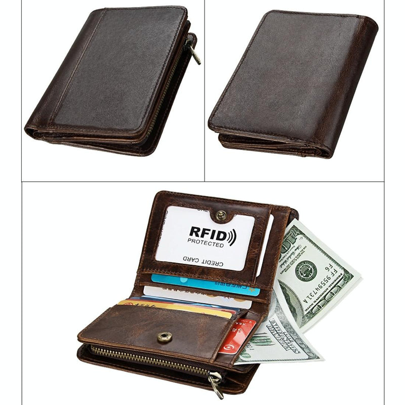 Antimagnetic Rfid Leather Wallet for Men - Brown