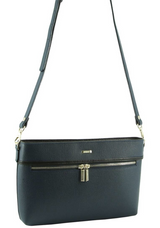 Morrissey Italian Structured Leather Cross Body Handbag Bag - Navy