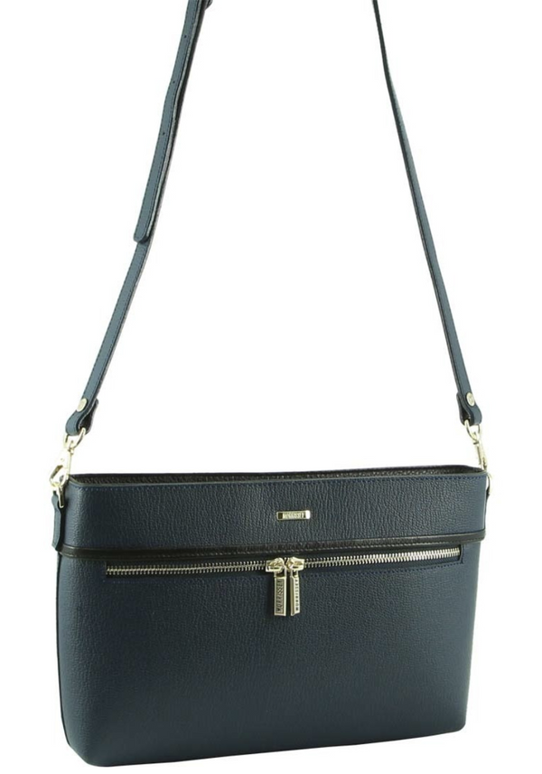 Morrissey Italian Structured Leather Cross Body Handbag Bag - Navy