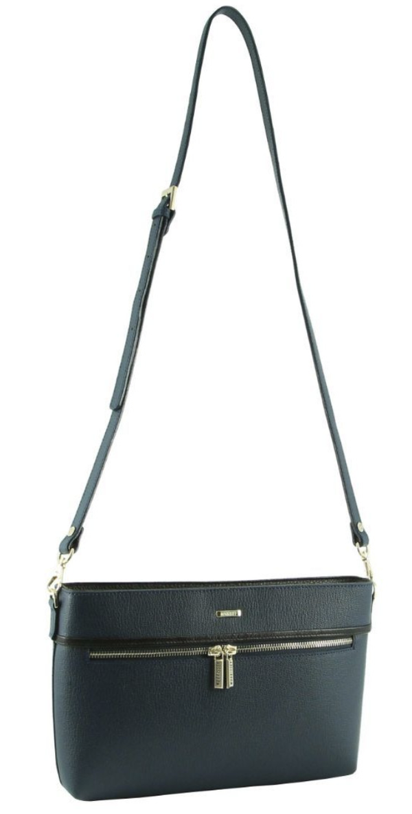 Morrissey Italian Structured Leather Cross Body Handbag Bag - Navy