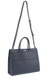 Morrissey Womens Italian Leather Laptop Tote Bag - Navy