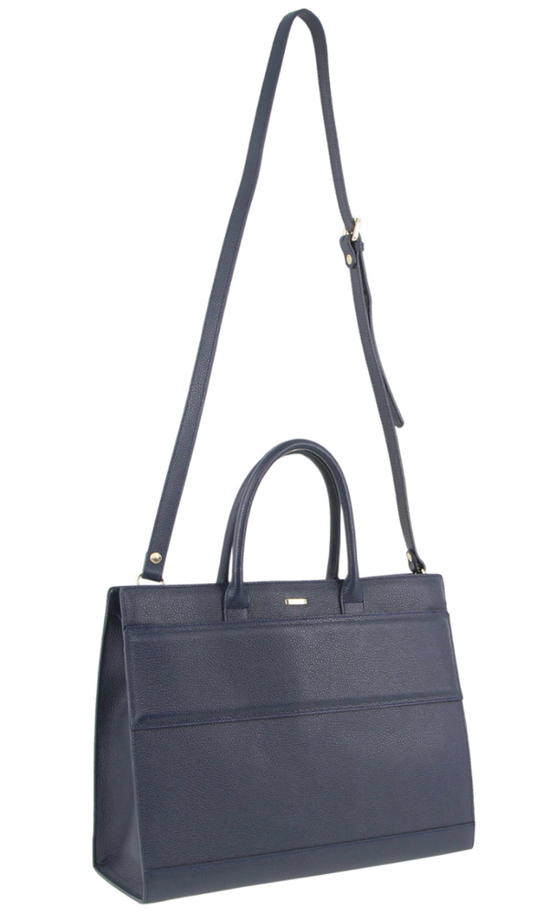 Morrissey Womens Italian Leather Laptop Tote Bag - Navy
