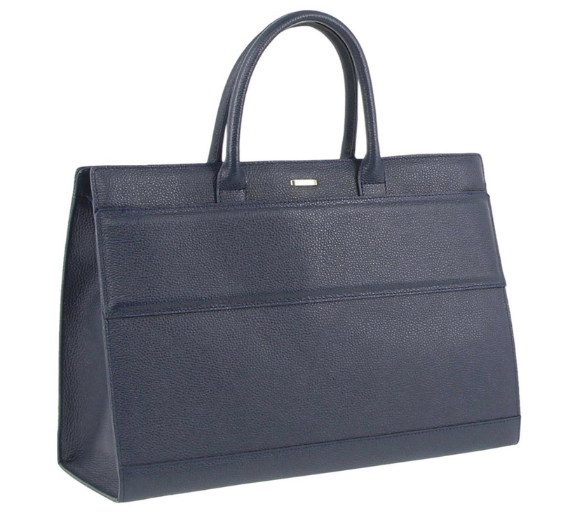 Morrissey Womens Italian Leather Laptop Tote Bag - Navy