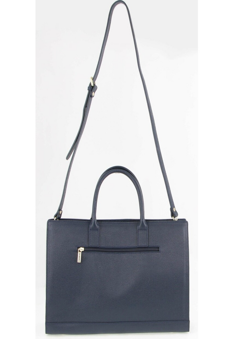 Morrissey Womens Italian Leather Laptop Tote Bag - Navy