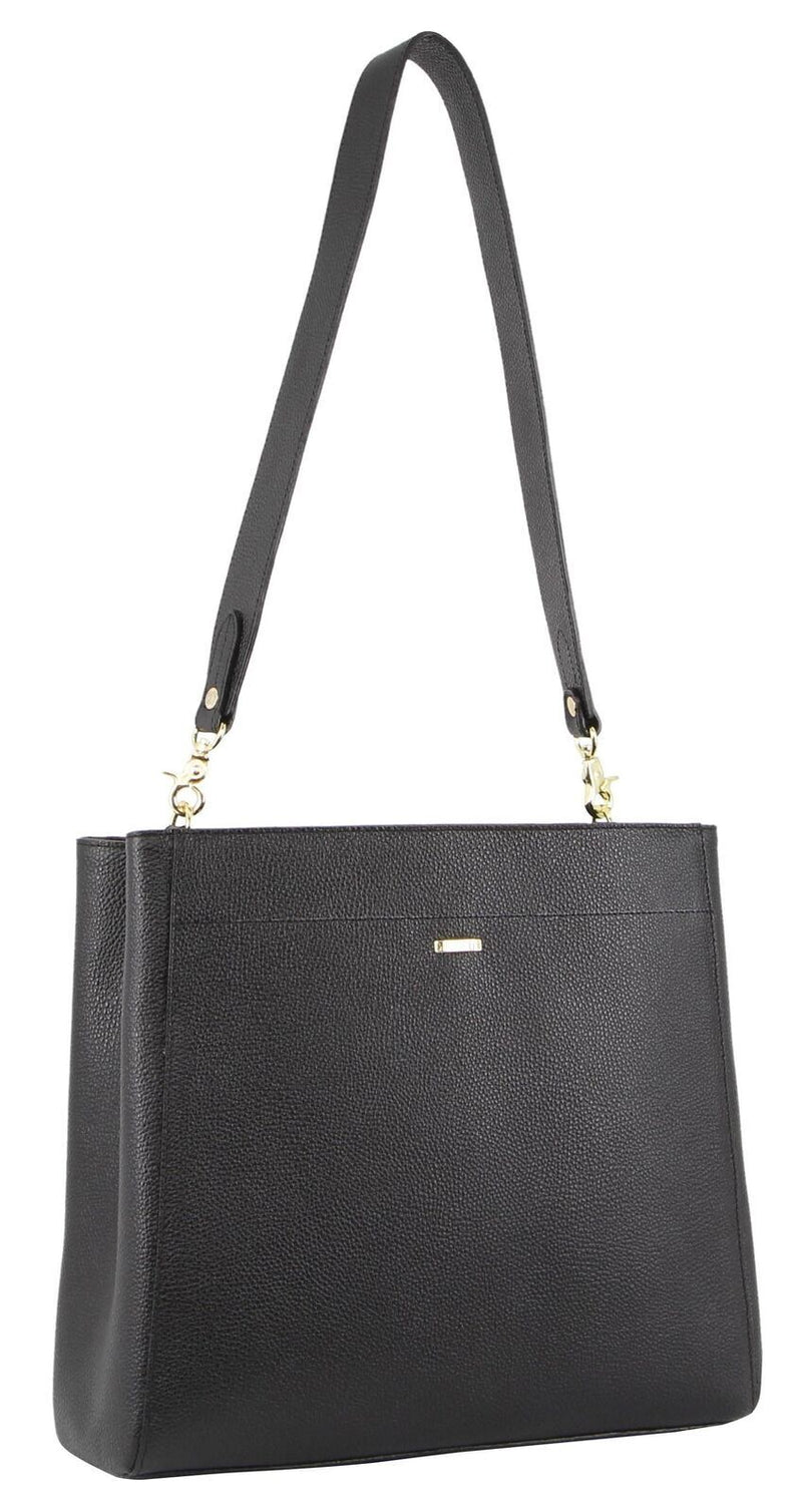 Morrissey Womens Italian Structured Leather Cross Body Handbag - Black