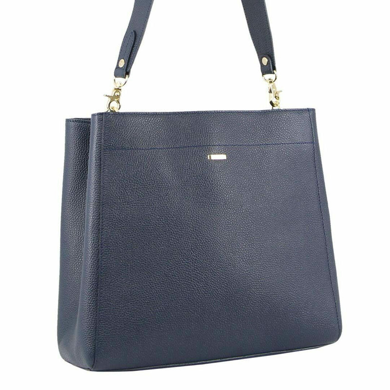 Morrissey Ladies Italian Structured Leather Cross Body Handbag - Navy